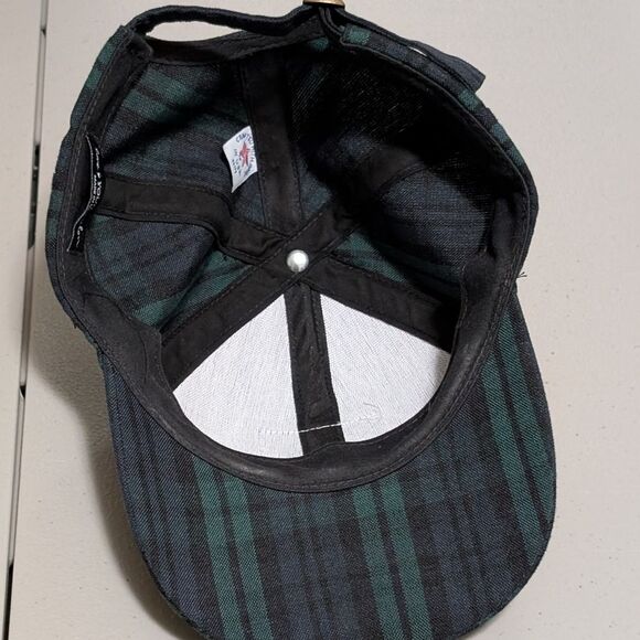 Love your Melon plaid cap OSFM Embossed Leather Logo green blue adjustable USA - Picture 5 of 8
